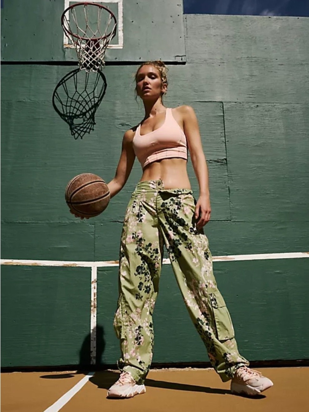 FP Movement Mesmerize Me Green Floral Cargo Pants with Pink Accents - Picture 2 of 11